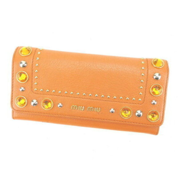 Miu Miu long Wallet zipper studs stones orange - Picture 1 of 6